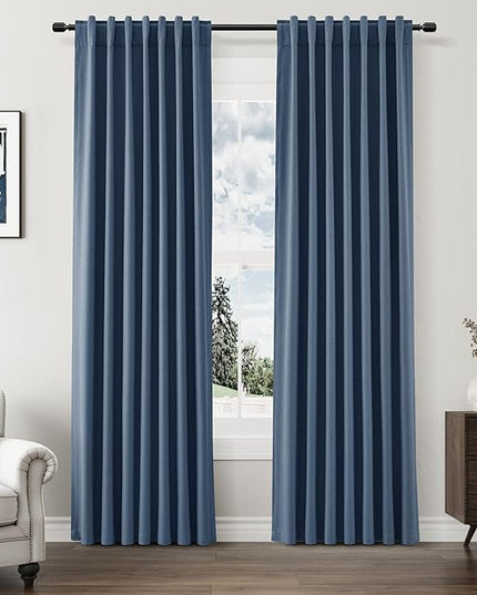 Guken Blackout Curtains 80 Inch Length 2 Panels Set for Living Room Bedroom Back Tab Thermal Insulated 100% Black Out Linen Drapes Room Darkening Window Curtains 80 Inches Long,Denim Blue