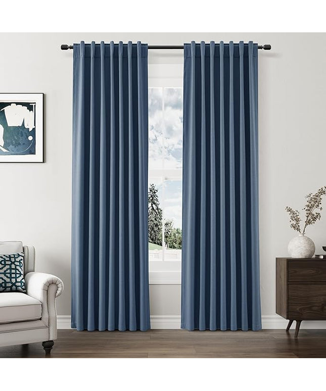 Guken Blackout Curtains 80 Inch Length 2 Panels Set for Living Room Bedroom Back Tab Thermal Insulated 100% Black Out Linen Drapes Room Darkening Window Curtains 80 Inches Long,Denim Blue