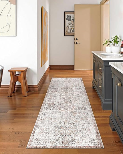 jinchan Kalen Runner Rug 2x7 Washable Hallway Rug Vintage Indoor Thin Retro Floor Cover Distressed Floral Country Lightweight Non Slip Carpet for Entryway Bathroom Bedroom Living Room Stairway Red