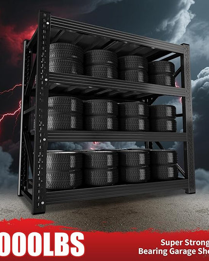 4000LBS Garage Shelving 48" W Garage Shelving Heavy Duty 4-Tier Metal Storage Shelves Adjustable Shelf Unit Storage Rack for Basement Supermarket Warehouse 48" W x 24" D x 78" H Black