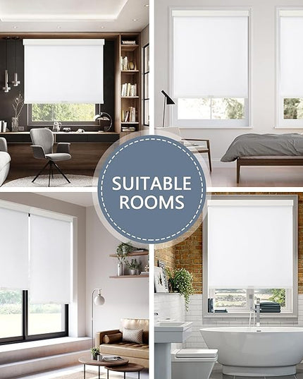 AOSKY Blackout Roller Shades Cordless Blinds for Windows, Free-Stop Shades with Valance, Thermal Insulated Fabric, UV Protection, Natural Woven Blinds for Home and Office (32.5" W x 72" H, White)