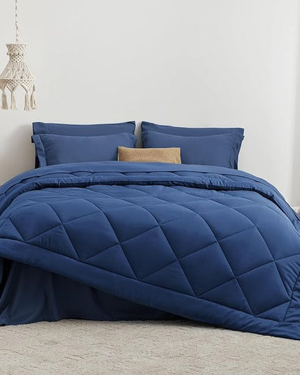 Love's cabin Twin Comforter Set Dark Blue, 5 Pieces Twin Bed in a Bag, All Season Bedding Sets with 1 Comforter, 1 Flat Sheet, 1 Fitted Sheet, 1 Pillowcase and 1 Pillow Sham