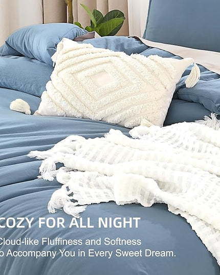 Litanika Oversized King Comforter Set Grayish Blue Super King Plus Size, 3 Pieces Lightweight Solid Bedding Comforter Set, All Season Fluffy Bed Set (128x120In Comforter & 2 Pillowcases)