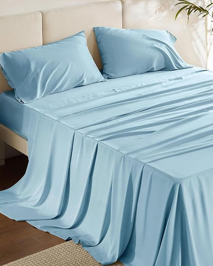 Bedsure Queen Sheet Set, Rayon Derived from Bamboo, Cooling Sheets, Breathable & Soft, Deep Pocket Up to 16 Inches, Hotel Luxury Silky Bedding for Hot Sleepers, Aqua