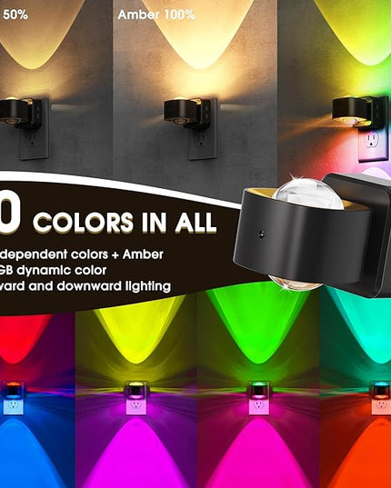 Briignite Night Light Projector, RGB Color Changing Night Light for Kids, 180° Rotating Night Lights Plug into Wall, Dusk to Dawn Sensor, RGB Ambient Lighting for Gaming Room Bathroom Gifts, 2 Pack