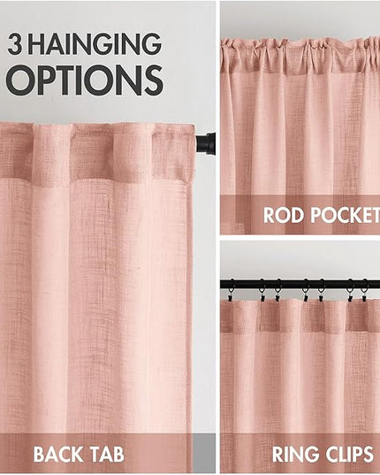 MIULEE Blush Pink Linen Curtains 72 Inch Length 2 Panels for Girls Bedroom Nursery, Soft Thick Linen Textured Window Drapes Semi Sheer Light Filtering Back Tab for Kids Living Room Light Pink Decor