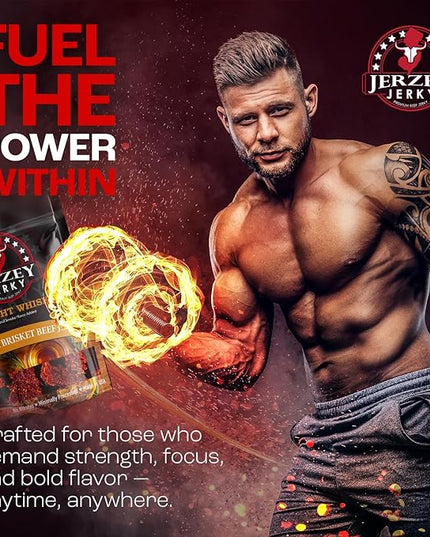 Jerzey Jerky Straight Whiskey Brisket Jerky 2.5oz – High Protein, Gluten Free and Healthy Beef Snacks with Rich, Authentic Flavor