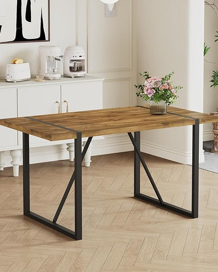 Dinner Table for 4-6,55'' Kitchen Table,Kitchen & Dining Room Tables, MDF Wood Dining Table with Metal Legs for Living Room & Dining Room