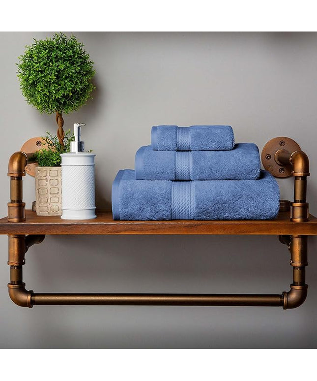 Superior Egyptian Cotton Pile 3 Piece Towel Set, Includes 1 Bath, 1 Hand, 1 Face Towel/Washcloth, Ultra Soft Luxury Towels, Thick Plush Essentials, Guest Bath, Spa, Hotel Bathroom, Denim Blue