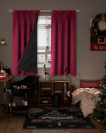 BGment Christmas Red 100% Blackout Curtains for Bedroom, Thermal Insulated Full Room Darkening Noise Reducing Thick Rod Pocket Curtains, 52 x 63 Inch, 2 Panels
