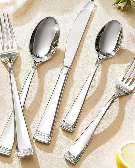 KINGSTONE Silverware Set, 40-Piece Flatware Set for 8, 18/10 Stainless Steel Cutlery Set with Bead Edge, Utensil for Kitchen, Home, Party, Wedding, Mirror Polished, Dishwasher Safe, Featured Gifts