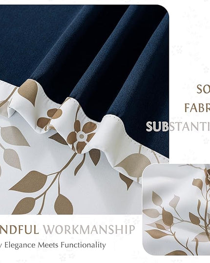 Beauoop Floral 100% Blackout Curtains 84 Inches Long 2 Panels for Bedroom Living Room Tan Brown and White Flower Patterned Room Darkening Thermal Soundproof Grommet Window Treatments Drapes, 52X84