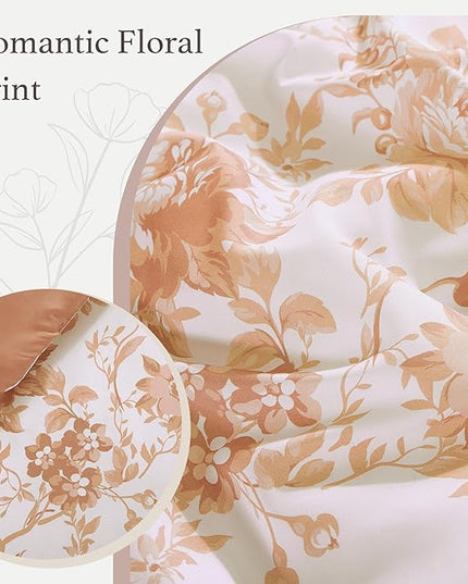 King Comforter Set -7 Pieces Autumn Leaf Floral Comforter Set for All Seasons, Bed in a Bag King with Botanical Flowers Comforter, Sheets, Pillowcases & Shams