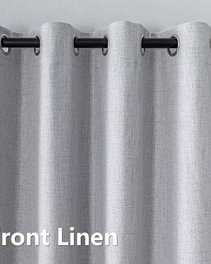 100% Blackout Curtains 96 Inch Long 2 Panels Set, Faux Linen Black Out Curtains for Bedroom Living Room, Thermal Insulated Room Darkening Drapes Grommet(W52 x L96, Greyish White)
