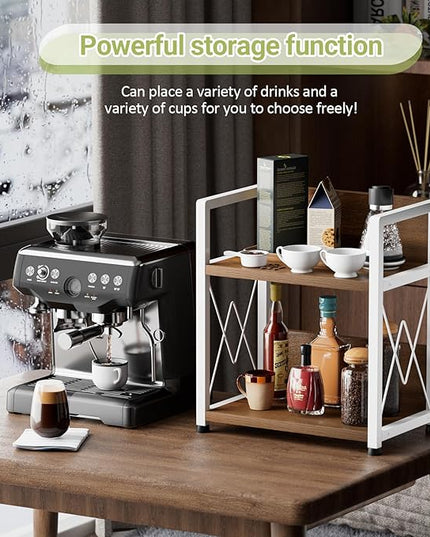 Aduanbang Coffee Bar Accessories Organizer, 2 Tier Wooden Kitchen Counter Shelf, Coffee Organizer Station for Countertop, Condiment Rack for Mugs, Cups, Cream, Syrup
