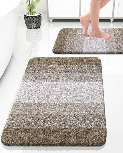 OLANLY Bathroom Rug Set 2 Piece, Soft Absorbent Microfiber Bath Rug Set, Non-Slip, Machine Wash Dry, Plush Shaggy Bath Mats for Bathroom (30"x20"+24"x16", Coffe)