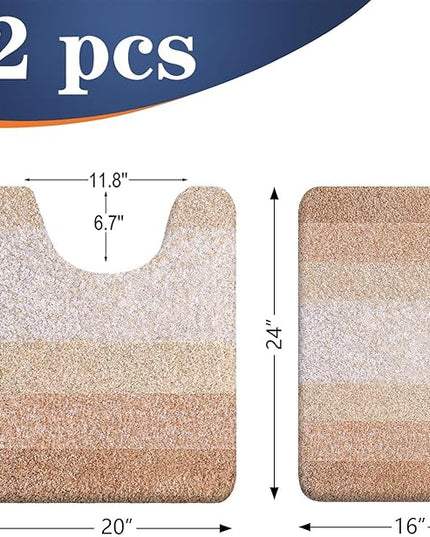 OLANLY Bathroom Rug Set 2 Piece, Soft Absorbent Microfiber Bath Mats and U-Shaped Contour Toilet Rug, Non-Slip, Machine Wash Dry, Plush Shaggy Bath Mats for Bathroom (24"x16"+24"x20", Beige)