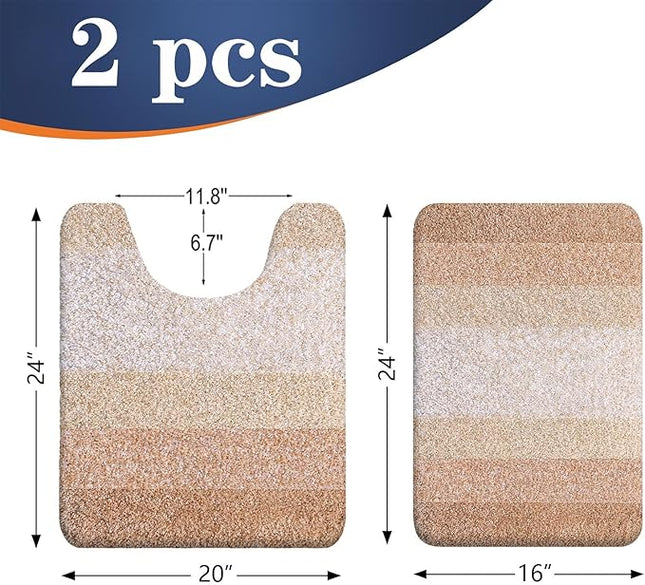 OLANLY Bathroom Rug Set 2 Piece, Soft Absorbent Microfiber Bath Mats and U-Shaped Contour Toilet Rug, Non-Slip, Machine Wash Dry, Plush Shaggy Bath Mats for Bathroom (24"x16"+24"x20", Beige)