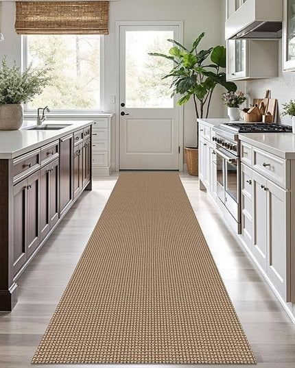 KOZYFLY Boho Runners for Hallways 2.6x10 ft Washable Kitchen Runner Non Slip Rubber Backed Hallway Rugs Cotton Entryway Runner Rug Floor Carpet for Indoor Hall, Backdoor, Kitchen, Tan/Orange/Brown