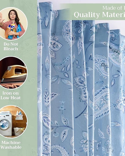 Maison d' Hermine Curtains for Living Room 100% Cotton 84 inch Length Two Panels Light Filtering Curtains for Bedroom Windows with Rod and Loop Pockets Drapes (Ramage Steel Blue, 50" W x 84" L)