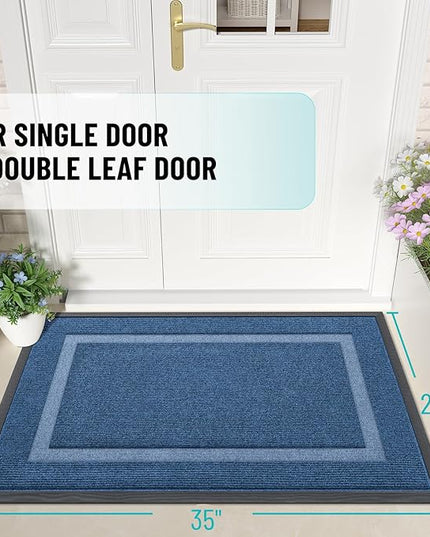 OLANLY Front Door Mat Indoor Outdoor Entrance, Waterproof All-Season, All-Weather Doormat, Sturdy Natural Rubber, Fade Resistant, Low Profile, Easy Clean Patio Porch Entryway Mat, 35x23, Light Blue