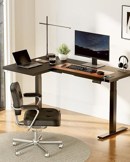SANODESK 63-Inch Large Dual Motor L-Shaped Electric Height Adjustable Standing Desk - Reversible Panel - Black Top/Black Frame - Ideal for Gaming, Home Office or Computer Workstation