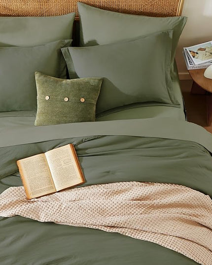 WRENSONGE Oversized Queen Comforter Set - 7 Pieces Olive Green Bed in a Bag Queen with Sheets, 2 Pillow Shams, and 2 Pillowcases- Warm Bedding Sets Queen for All Season