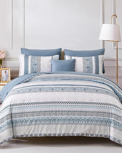 Cottolester Boho Comforter Set Queen Size Light Blue Comforter Set 8 Piece Bed in a Bag Paisley Floral Bedding Sets All Season