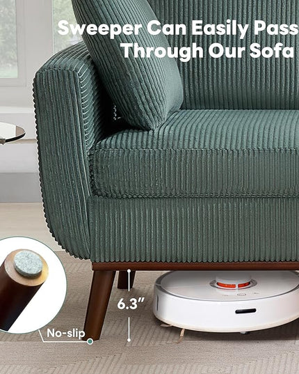 Tbfit 65" Corduroy Love Seat with Spring Cusions, Mid Century Modern Loveseat Sofa for Livingroom & Bedroom, Comfy Upholstered Small Couch
