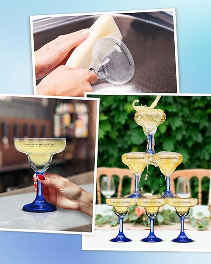 DISCOUNT PROMOS 100 Margarita Glasses Set, 9 oz. - Personalized Text, Logo - Classic, Smooth, Barware, Glassware - Blue