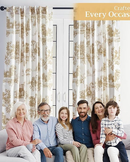Maison d' Hermine Curtains for Living Room 100% Cotton 84 inch Length One Panel Light Filtering Toile Curtains for Bedroom Windows with Rod and Loop Pockets Drapes (Trianon Bronze, 50" W x 84" L)
