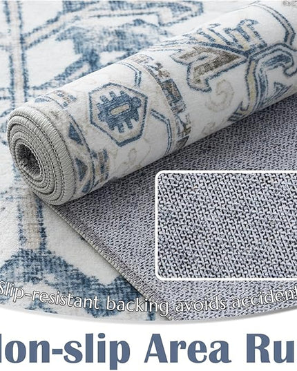 jinchan Lima Kitchen Runner Rug 3x10-2pcs, Bohemian Hallway Washable Rug Floral Non Slip with Rubber Backing Vintage Carpet Runner for Bedroom Bathroom Laundry Room Living Room Decor Blue