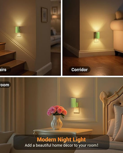 JandCase Night Lights Plug into Wall, Dimmable Night Light Plug in with Green Shade, Modern Night Lights with Dusk to Dawn Sensor, Soft White 3000K, 0-100LM Nightlight for Hallway Bedroom, 2 Pack