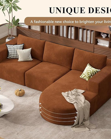 Modular Sectional Sofa with L-Shape Chaise,Cloud Sectional Modern Sleeper Couch with Deep Seat,Sponge Compression Sofas No Assembly Required(Brown-Corduroy Fabric) 1PCS