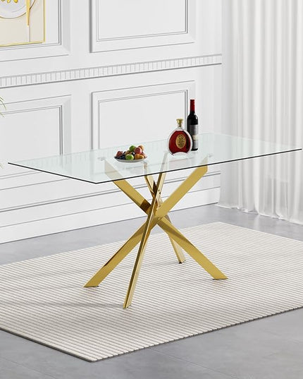 HomVent Rectangular Glass Dining Table Set for 6, Modern Tempered Glass Kitchen Table Set and Chairs, Rectangular Glass Dining Room Table Set for Kitchen