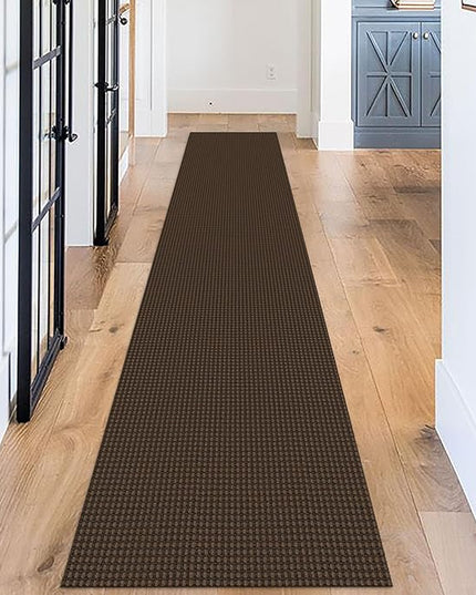 KOZYFLY Long Runners for Hallways 2x12 ft Washable Kitchen Runner Non Slip Rubber Backed Hallway Rugs Cotton Entryway Runner Rug Floor Carpet for Indoor Hall, Backdoor, Kitchen, Reddish Brown/Coffee