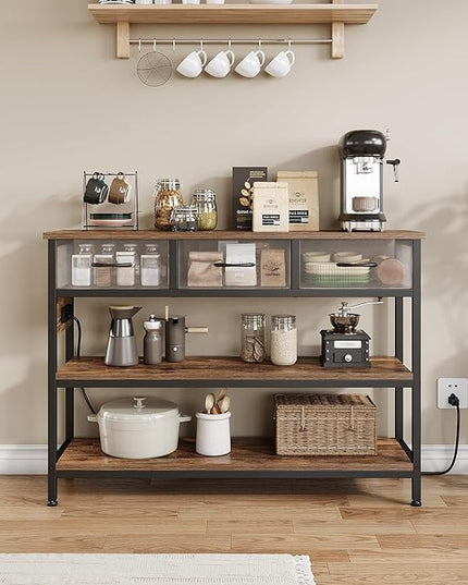 Lulive Entryway Table with Power Outlets, Console Table with 3 Fabric Drawers, Sofa Table for Living Room, Hallway, Couch, Foyer, Height Adjustable (Rustic Brown, 43")