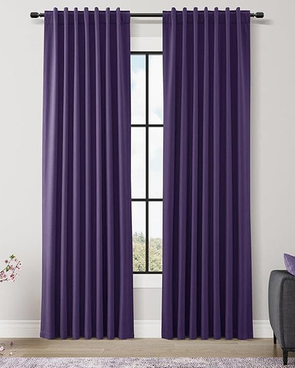 Guken 100% Blackout Curtains 84 Inch Length 2 Panels Set for Living Room Bedroom Back Tab Thermal Insulated Black Out Linen Drapes Room Darkening New Purple,52x84
