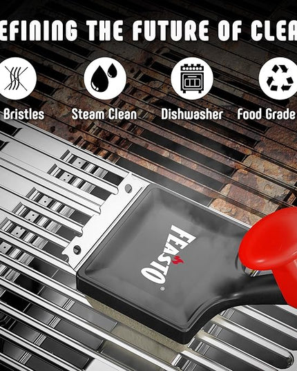 Grill Brush for Outdoor Grill & BBQ Grill Brush, 6-in-1 Bristle-Free with Interwoven-Tech & Thermal-Sensitive Sponge, Stainless Steel Scraper, 360° Rotating Knob, Bottle Opener & Grates Hook