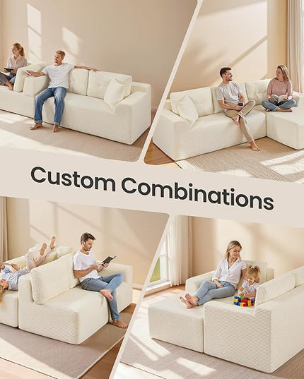 VASAGLE 108.3 Inches Boneless Couch with Chaise, Modular Sectional Sofa, Modern Cloud Couch with Deep Seat, L-Shape Corduroy Sofa for Living Room, Right-Facing Chaise, Bedroom, Cream White ULCS182WD01