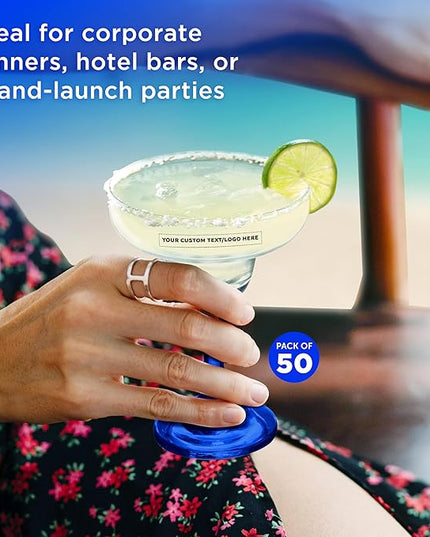 DISCOUNT PROMOS 50 Margarita Glasses Set, 9 oz. - Personalized Text, Logo - Classic, Smooth, Barware, Glassware - Blue