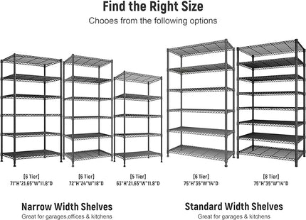 REIBII 75" H Metal Shelving 6 Tier Storage Shelf Adjustable Kitchen Shelf Wire Shelving Unit Detachable Storage Rack for Kitchen Laundry Living Room Commercial Heavy Duty Metal Shelf 75" X35" X14"