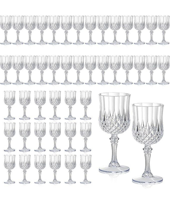 XUWAIDSGN 48 Pcs 7oz Plastic Vintage Wine Glasses Drinking Glasses Unbreakable Wedding Glassware Crystal Water Goblets Reusable Drinkware Vintage Champagne Flutes (48, Clear)