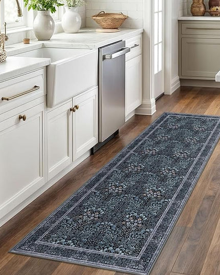 2x6 Washable Runner Rug for Hallways, Navy Blue Black Soft Floor Modern Kitchen Rugs with Non-Slip, Non-Shedding Boho Rug for Bedroom Kitchen Porch Laundry Entryway