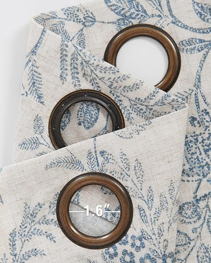 Lazzzy Linen Farmhouse Curtains for Living Room 96 Inch Length Floral Print Window Curtains Semi Sheer Drapes for Bedroom Country Light Filtering Curtain Grommet Top 2 Panels Blue on Beige