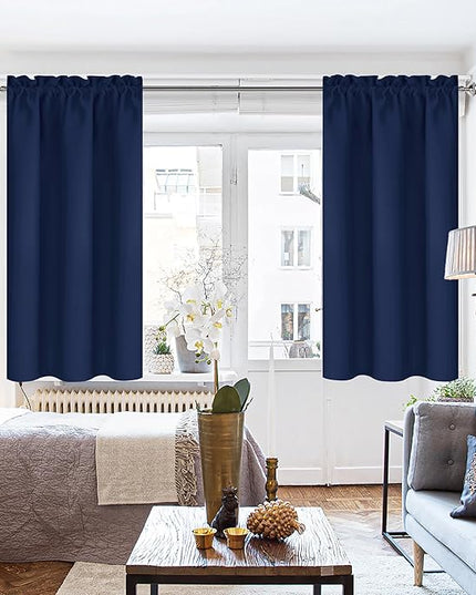DWCN Navy Blue Blackout Curtains for Bedroom 54 Inches Long 2 Panels Set Window Drapes Thermal Insulated Room Darkening Rod Pocket Curtains for Kids Boys Room (W38 x L54 Inch, Navy Blue)
