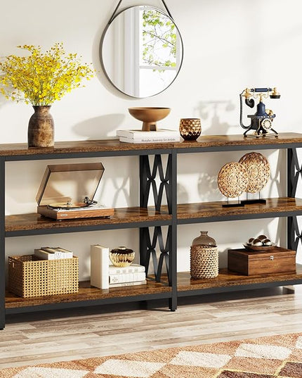 LITTLE TREE Console Table with Storage Shelves, 70.9" Industrial 3-Tier Sofa Table for Living Room, Long Foyer Table Entryway Table for Hallway, Front Door, Entrance, Rustic Brown & Black