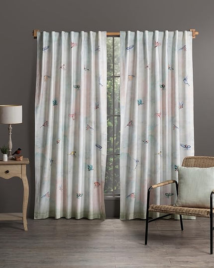 Maison d' Hermine Curtains for Living Room 100% Cotton 124 inch Length One Panel Light Filtering Curtains for Bedroom Windows with Rod and Loop Pockets Drapes (Flying Birds, 50" W x 124" L)