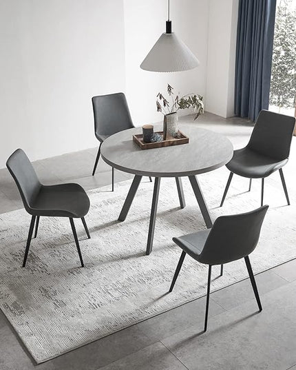 Round Dining Table Set, Mid Century Modern Small Round Dining Table Set, Saving Space (Table + 4 Grey Chairs)