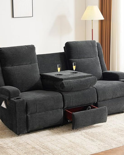 Manual Reclining Sofa,Loveseat Recliner Sofa with Drop Down Table, 3 Seater Recliner Sofa with Storage for Living Room & Home Theater & RV